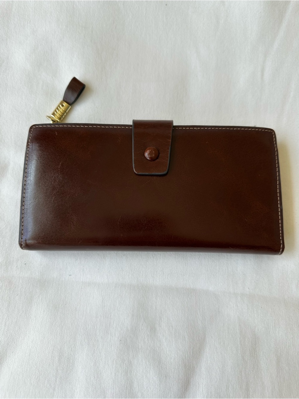 Brown Leather Checkbook Wallet Organizer Bifold Credit Card Holder Snap Closure